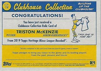 2019 Topps Heritage Minor League - Clubhouse Collection Relics #CCR-TM Triston McKenzie Back