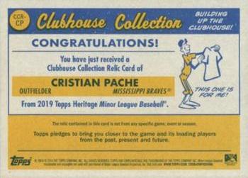 2019 Topps Heritage Minor League - Clubhouse Collection Relics Orange #CCR-CP Cristian Pache Back