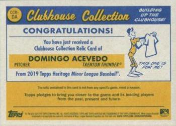 2019 Topps Heritage Minor League - Clubhouse Collection Relics Orange #CCR-DA Domingo Acevedo Back