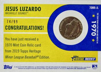 2019 Topps Heritage Minor League - 1970 Mint Relics Nickel #70MR-JL Jesus Luzardo Back