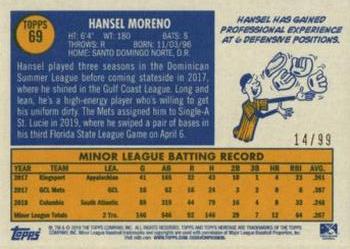 2019 Topps Heritage Minor League - Blue Border #69 Hansel Moreno Back