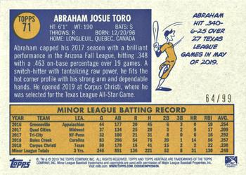 2019 Topps Heritage Minor League - Blue Border #71 Abraham Toro Back