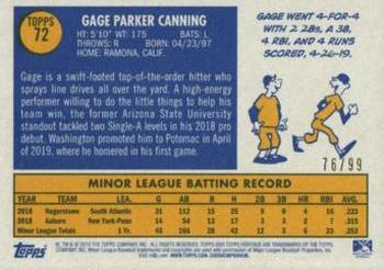 2019 Topps Heritage Minor League - Blue Border #72 Gage Canning Back
