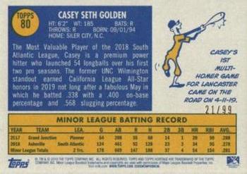 2019 Topps Heritage Minor League - Blue Border #80 Casey Golden Back