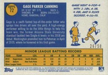 2019 Topps Heritage Minor League - Black Border #72 Gage Canning Back