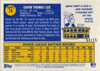 2019 Topps Heritage Minor League - Gold Border #74 Gavin Lux Back