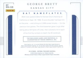 2019 Panini National Treasures - Bat Nameplates #BN-GB George Brett Back