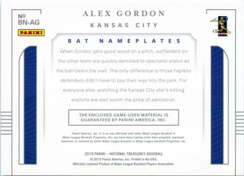 2019 Panini National Treasures - Bat Nameplates #BN-AG Alex Gordon Back
