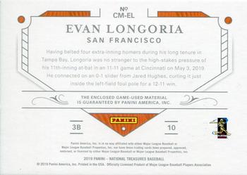 2019 Panini National Treasures - Colossal Materials #CM-EL Evan Longoria Back