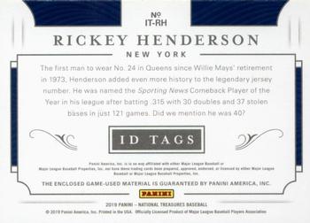2019 Panini National Treasures - ID Tags #IT-RH Rickey Henderson Back
