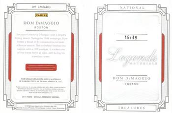 2019 Panini National Treasures - Legends Materials Booklet #LMB-DD Dom DiMaggio Back