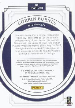 2019 Panini National Treasures - Player's Weekend Signatures #PWS-CB Corbin Burnes Back