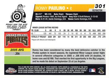 2006 Topps Chrome - Blue Refractors #301 Ronny Paulino Back
