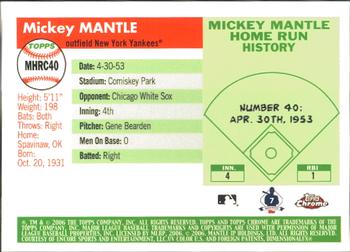 2006 Topps Chrome - Mickey Mantle Home Run History #MHRC40 Mickey Mantle Back