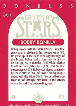 1992 Triple Play - Gallery of Stars #GS-1 Bobby Bonilla Back