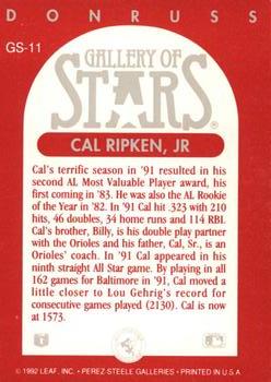 1992 Triple Play - Gallery of Stars #GS-11 Cal Ripken, Jr. Back