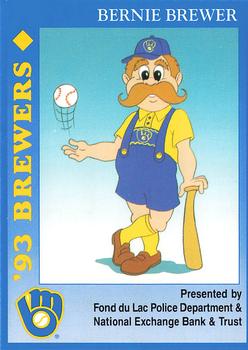 1993 Milwaukee Brewers Police - Fond du Lac Police Department & National Exchange Bank & Trust #NNO Bernie Brewer Front