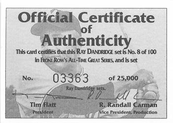 1992 Front Row All-Time Greats Ray Dandridge #NNO Certificate of Authenticity Front