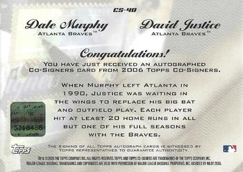 2006 Topps Co-Signers - Dual Autographs #CS-40 David Justice / Dale Murphy Back