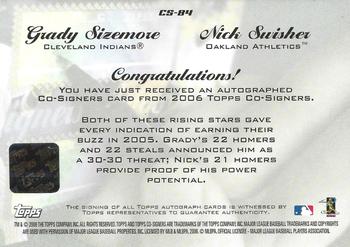 2006 Topps Co-Signers - Dual Autographs #CS-84 Grady Sizemore / Nick Swisher Back