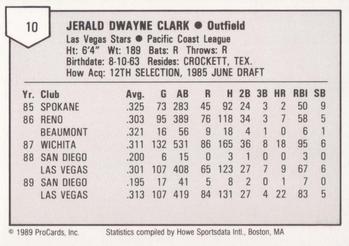 1989 ProCards Triple A #10 Jerald Clark Back