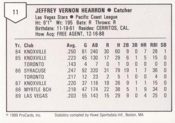 1989 ProCards Triple A #11 Jeff Hearron Back