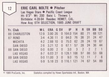 1989 ProCards Triple A #12 Eric Nolte Back