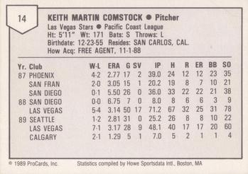 1989 ProCards Triple A #14 Keith Comstock Back