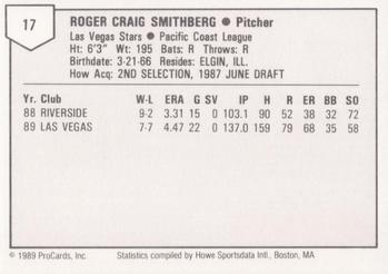 1989 ProCards Triple A #17 Roger Smithberg Back
