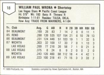 1989 ProCards Triple A #18 Billy Wrona Back