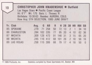 1989 ProCards Triple A #19 Chris Knabenshue Back