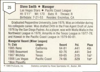 1989 ProCards Triple A #25 Steve Smith Back