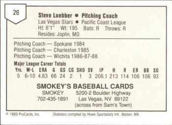 1989 ProCards Triple A #26 Steve Luebber Back