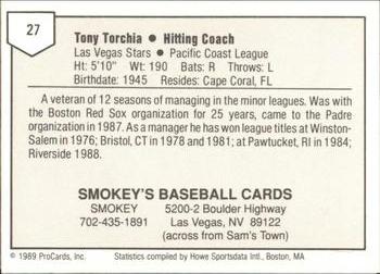 1989 ProCards Triple A #27 Tony Torchia Back