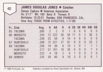 1989 ProCards Triple A #40 Jim Jones Back