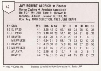1989 ProCards Triple A #42 Jay Aldrich Back