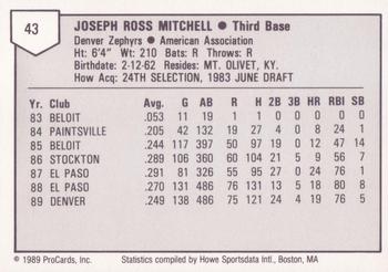 1989 ProCards Triple A #43 Joe Mitchell Back
