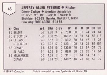 1989 ProCards Triple A #46 Jeff Peterek Back