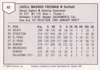1989 ProCards Triple A #48 LaVel Freeman Back