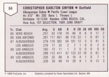 1989 ProCards Triple A #64 Chris Gwynn Back