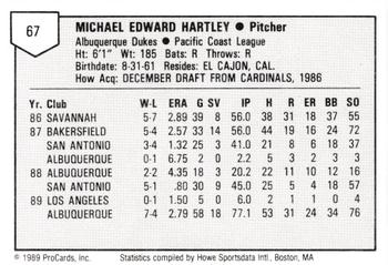 1989 ProCards Triple A #67 Mike Hartley Back