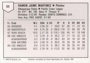 1989 ProCards Triple A #69 Ramon Martinez Back