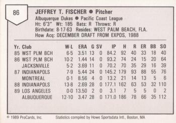 1989 ProCards Triple A #86 Jeff Fischer Back