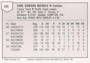 1989 ProCards Triple A #185 Carl Nichols Back