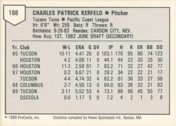 1989 ProCards Triple A #188 Charlie Kerfeld Back