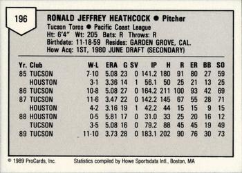 1989 ProCards Triple A #196 Jeff Heathcock Back