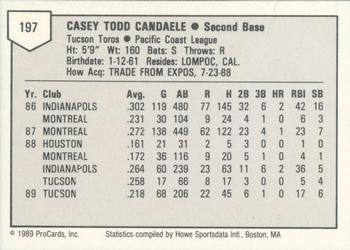 1989 ProCards Triple A #197 Casey Candaele Back