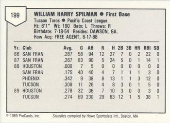 1989 ProCards Triple A #199 Harry Spilman Back