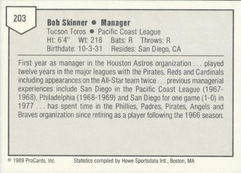 1989 ProCards Triple A #203 Bob Skinner Back