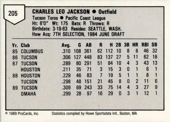 1989 ProCards Triple A #205 Chuck Jackson Back